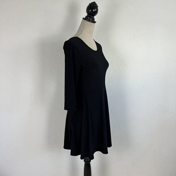 Pine Womens Fit & Flare Skater Black Stretch Midi Dress Size Large Open Back - Picture 11 of 11